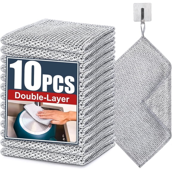 Non-Scratch Steel Wool Double-Layer Dish Cloth - Multi-Functional Steel Wool Dish Wiping Cloth, Kitchen Towels and Cloth Set, Durable Cleaning Pads-10 Pcs