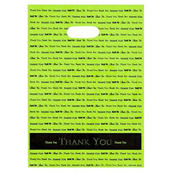 9x12 Lime"Thank You" Die Cut Handle Plastic Bags 50/cs - Bags Direct Brand