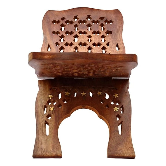 Wood Hand Carved Rehal Holy Books Stand (Brown_13 Inch X 6 Inch)