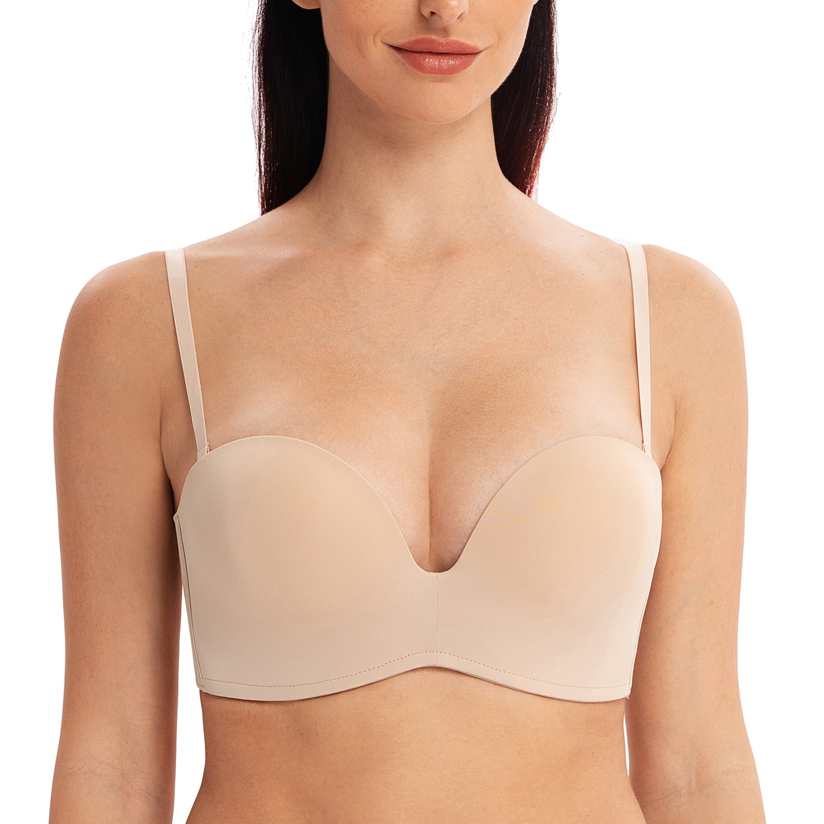 MELENECA Women's Wirefree Plus Size Anti-Slip Padded Push Up Strapless Bra  Beige 32A : : Fashion