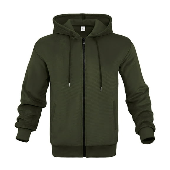 Fgnfyis Men's Fall and Winter Loose Zipper Hooded Casual Cardigan Sweater Men Sweatshirts Dark Green L