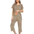 thumbnail image 4 of HAHDAXIA Womens Pajama Set Cotton Capri Pant Pyjama Short Sleeve Sleepwear Summer Pjs, 4 of 6