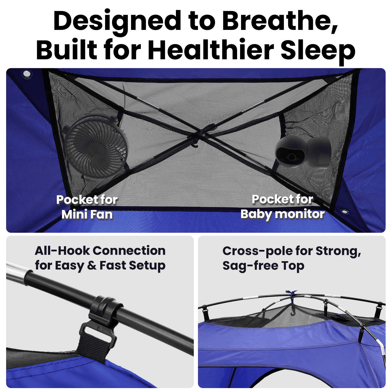 KNOCLOC Twin Bed Tent for Kids Sleeping & Privacy, with Built-in Fan Pocket for Improved Airflow, 70% Light Blocking Sensory Bed Tent for Boys Sleep Independence​, Sleepover,  Roomsharing (Blue)