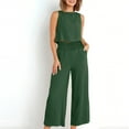 thumbnail image 2 of Dazajoo Women's 2 Piece Outfits Casual Square Neck Cotton Linen Tank Crop Top Wide Leg Pants 2024 Summer Dressy Trendy Baggy Solid Color Lounge Set Tracksuit for Women,Green,XL, 2 of 8