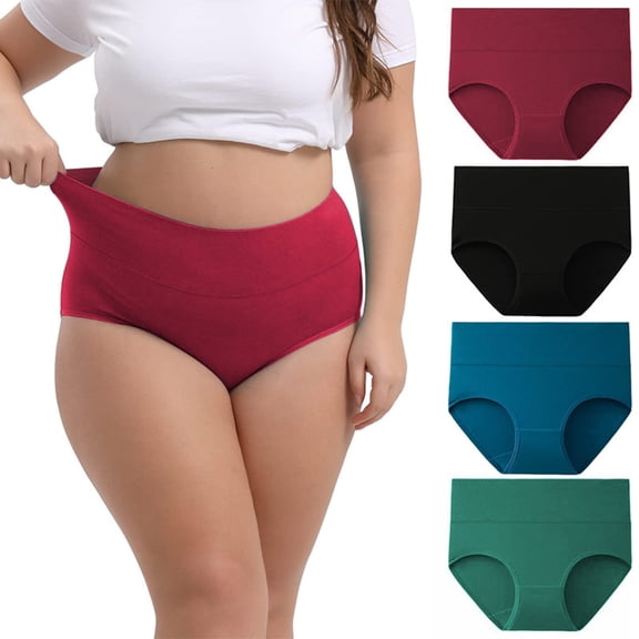 Lumistal Panties for Women 4 Pack Plus Size Cotton High Waisted Soft Briefs Full Coverage Underwear Stretchy Briefs Solid Color Panties Womens Underwear M