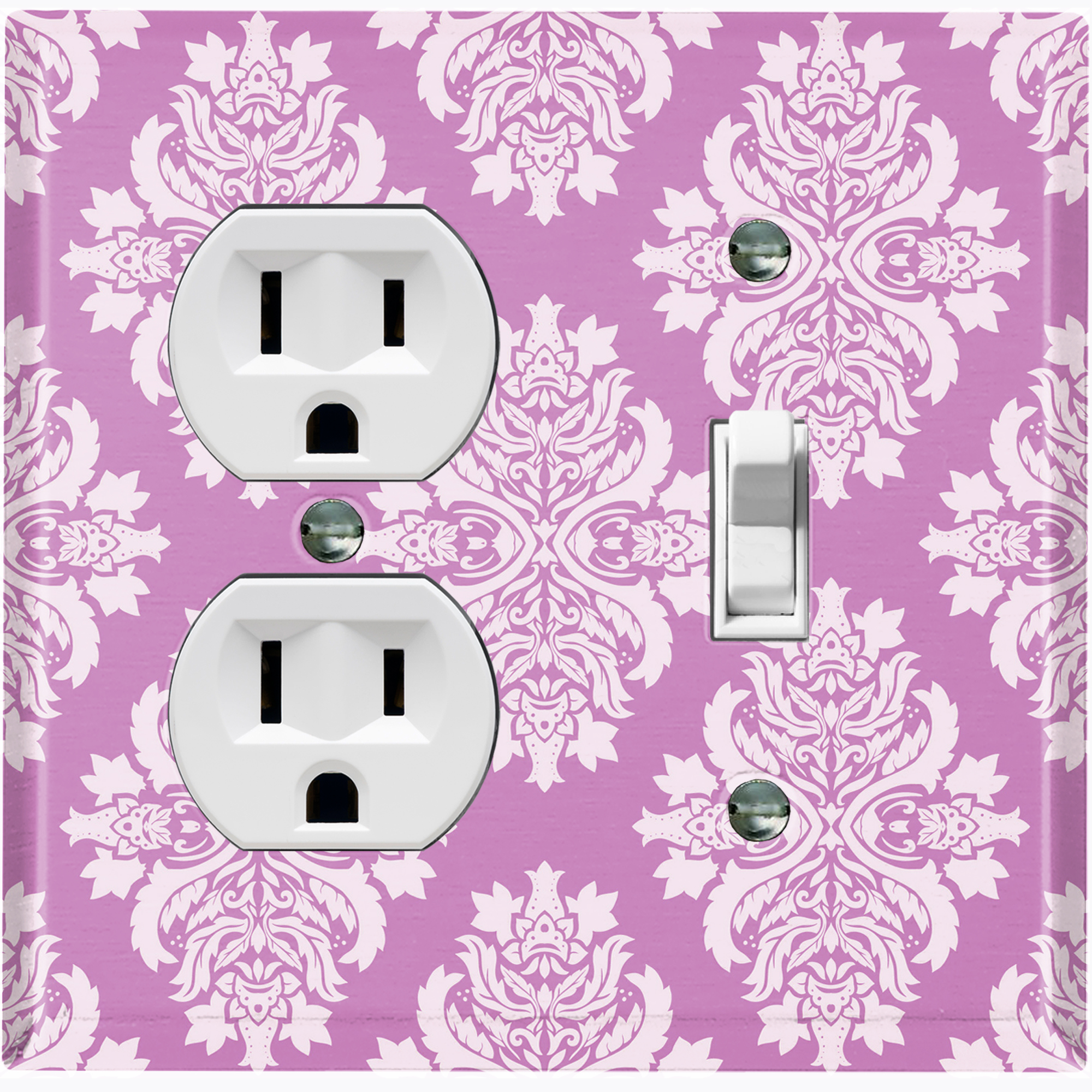 Metal Light Switch Plate Outlet Cover (Victorian Damask Flower Pink