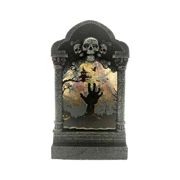 Glowing Halloween Tombstone Tabletop Decor,Light Up Graveyard Headstone Mini Statue for Shelf Desk Display,Spooky Party Centerpiece