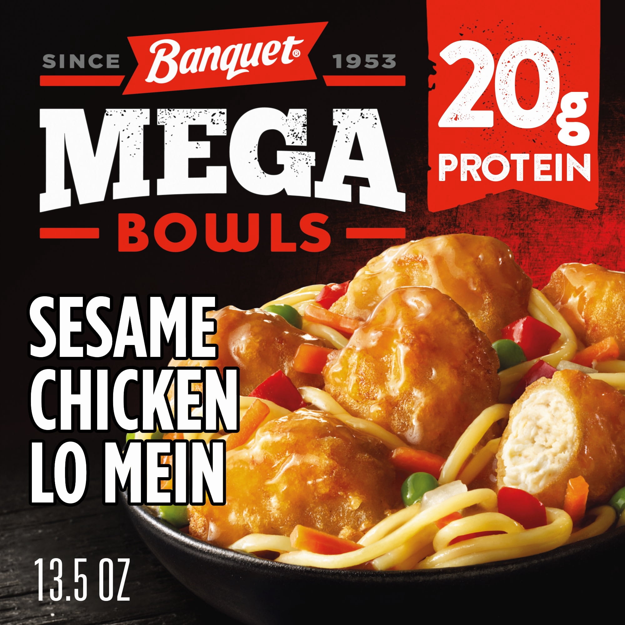 Banquet MEGA Bowls Sesame Chicken Lo Mein, 20g Protein, Frozen Meal, 13.5 oz.
