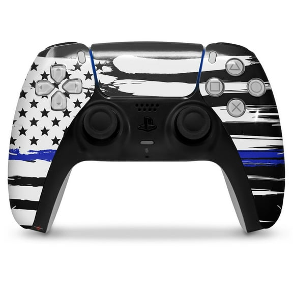 WraptorSkinz Skin Wrap compatible with the Sony PS5 DualSense Controller Brushed USA American Flag Blue Line (CONTROLLER NOT INCLUDED)
