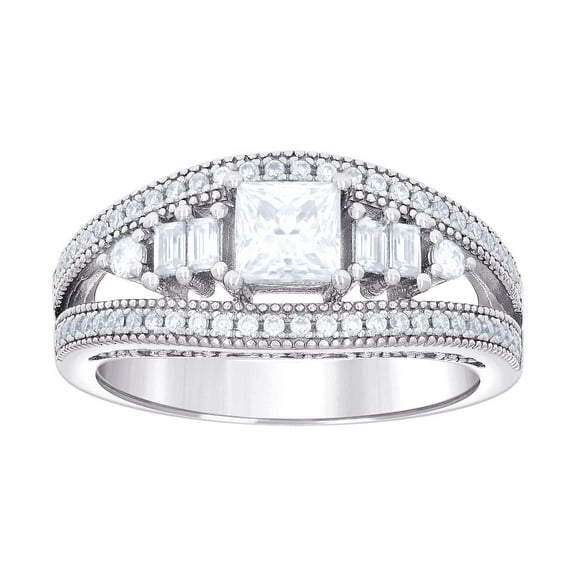 925 Sterling Silver Womens Princess-cut/baguette Round Cubic Zirconia Fashion Ring 10mm Wide Size 6 Ring for Women