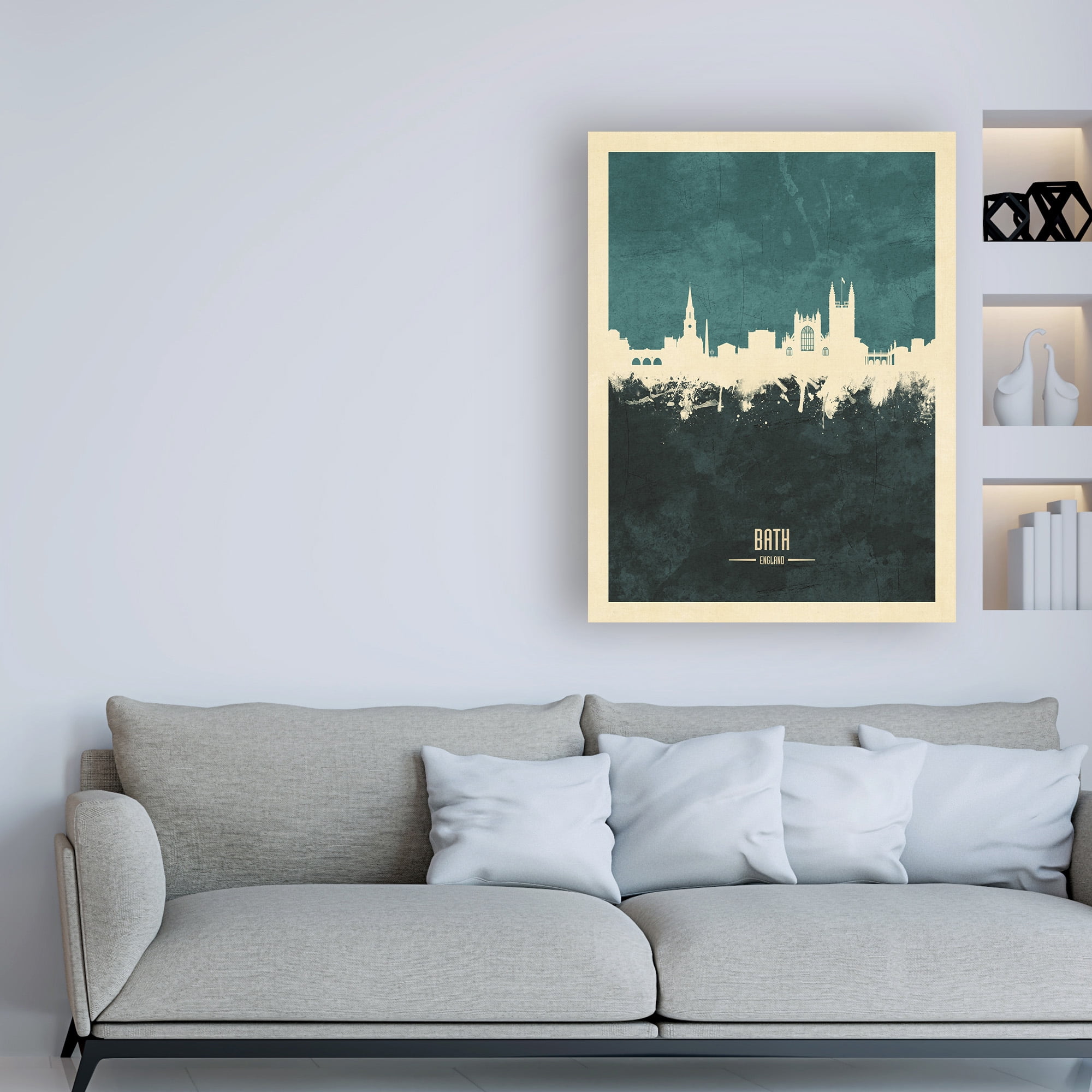 Trademark Fine Art 'Bath England Skyline Cityscape Teal' Canvas Art by Michael Tompsett