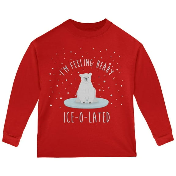 Winter Feeling Very Iceolated Isolated Polar Bear Pun Toddler Long Sleeve T Shirt Red 3T