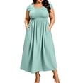 thumbnail image 2 of ClodeEU Women's Plus Size Square Neck Cap Sleeve Smocked Waist Midi Dress, Casual Summer Flowy Dress with Pockets Blue,Women's Plus XXXXXL, 2 of 8