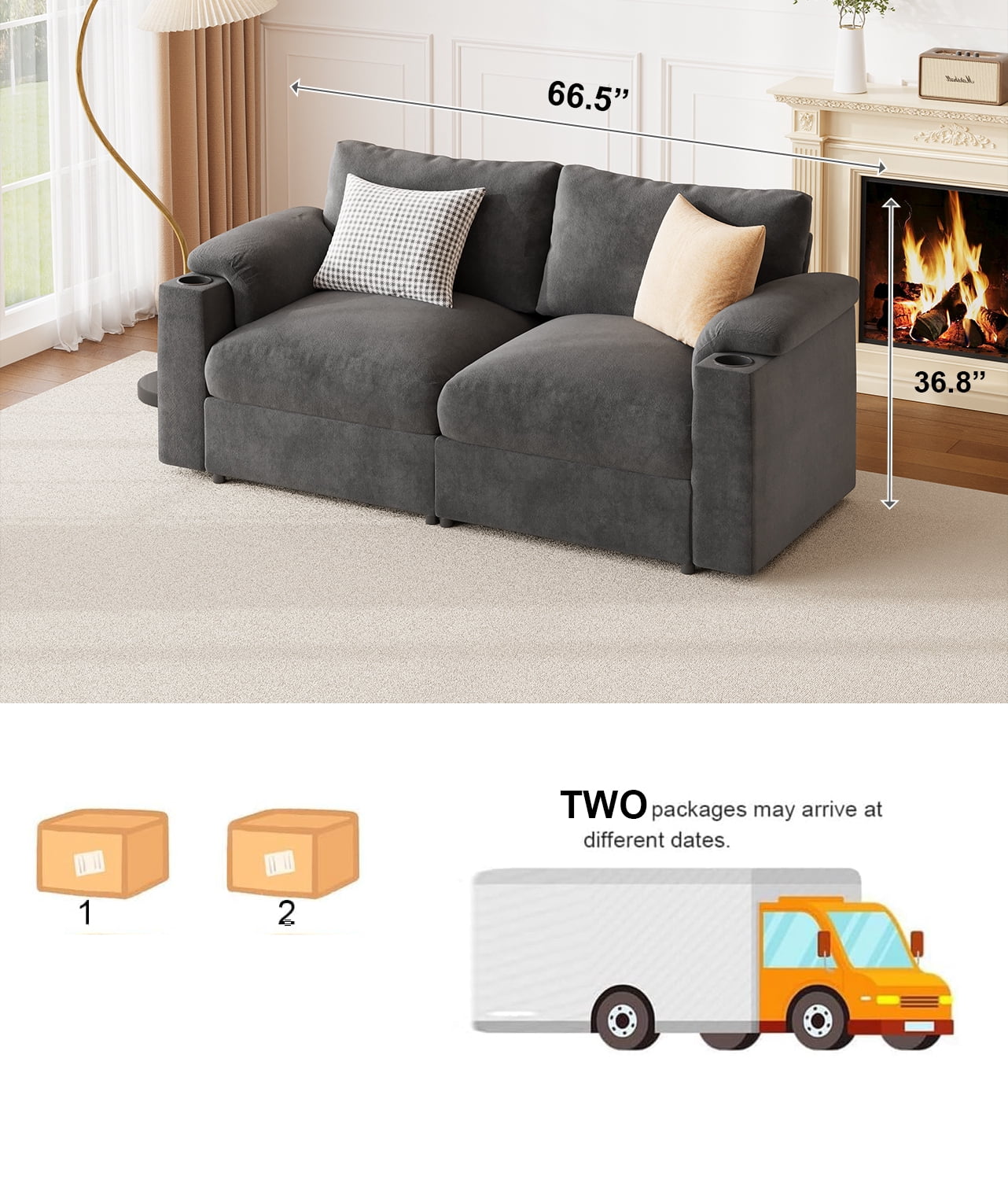 Modular Sectional Sofa Couch for Living Room, Oversized U-Shaped Cloud Couch with Deep Seats, Velvet Convertible Sleeper Sofa with Chaise, Cup Holders & Padded Armrests, 2-Seater