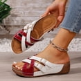 thumbnail image 3 of Rokment Orthopedic Wedge Dress Sandals for Women with Arch Support 2026 Summer Fashion Casual Color Block Buckles Platform Walking Beach Slip on Slides Shoes Red Size 6, 3 of 7