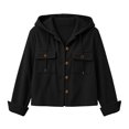 thumbnail image 6 of Women's Hooded Corduroy Jacket Button Down Drawstring Solid Color Long Sleeve Coat with Pockets Relaxed Fit Casual Fall Outerwear, 6 of 7