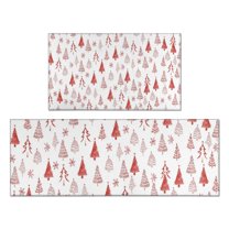 Red Christmas Tree Pattern Kitchen Rugs Sets Of 2,Anti Fatigue Kitchen Mat Rugs Non Slip Washable,Decorative Kitchen Floor Mats for Kitchen,Sink,Laundry,17"x30" 17"x47"