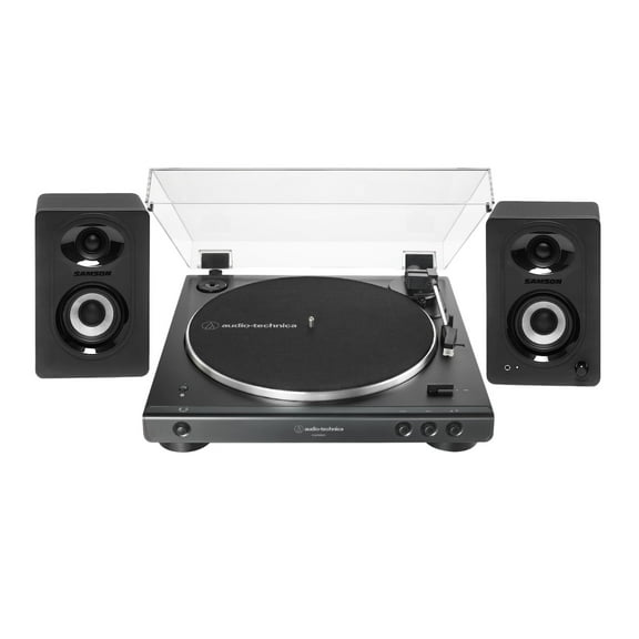 Audio-Technica AT-LP60XBT Bluetooth Turntable (Black) Bundle with Speakers Pair
