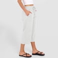 thumbnail image 4 of 2026 Summer Wide Leg Capri Pants for Women Drawstring Elastic Waist Casual Cropped Trousers with Pockets White XXL, 4 of 7