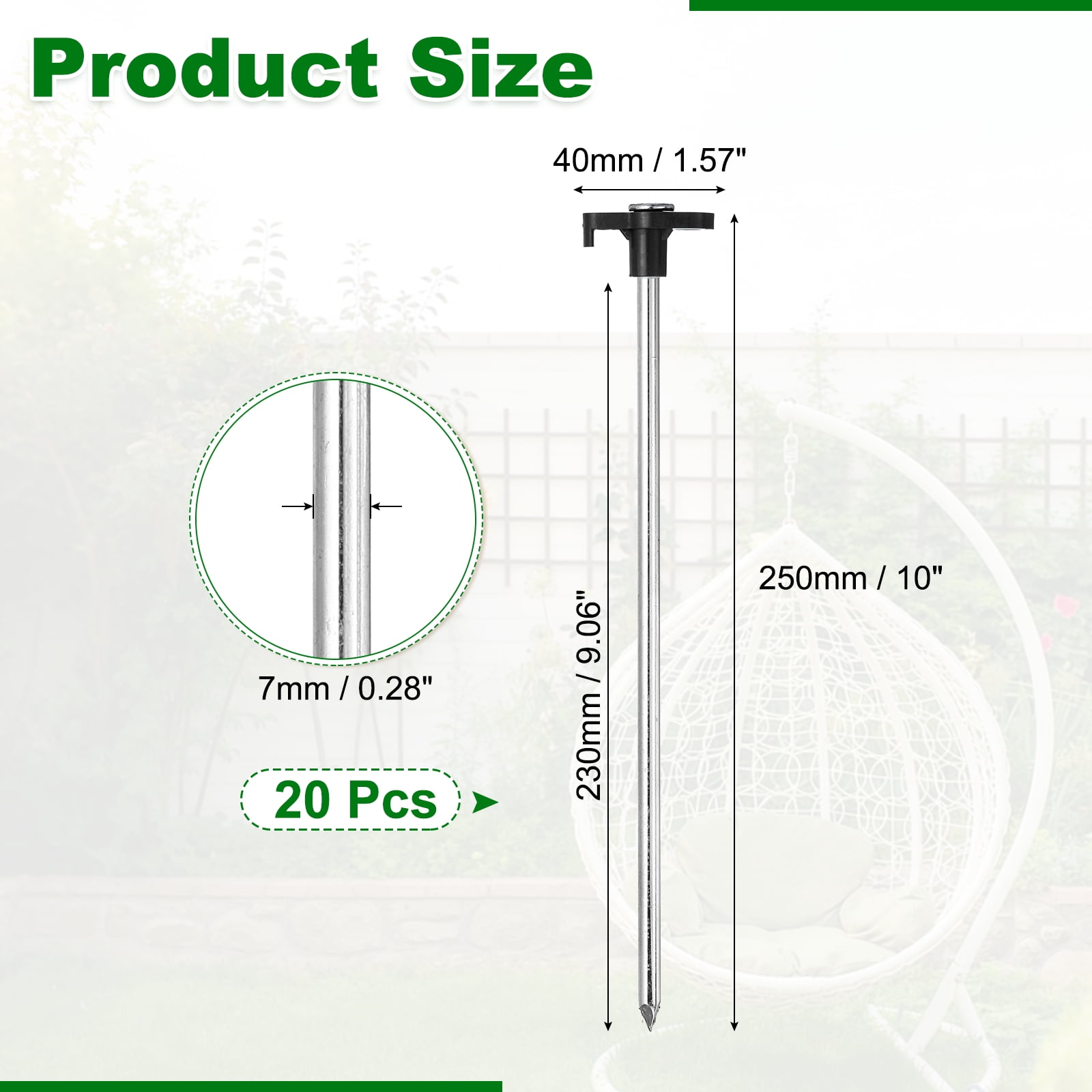 20 Pack Heavy Duty Tent Stakes, 10 Inch Non-Rust Metal Tent Pegs Camping Pegs Ground Stakes Tent Spike Canopy Anchors for Garden, Hiking Tarp Canopy Shelter Grassland, Black