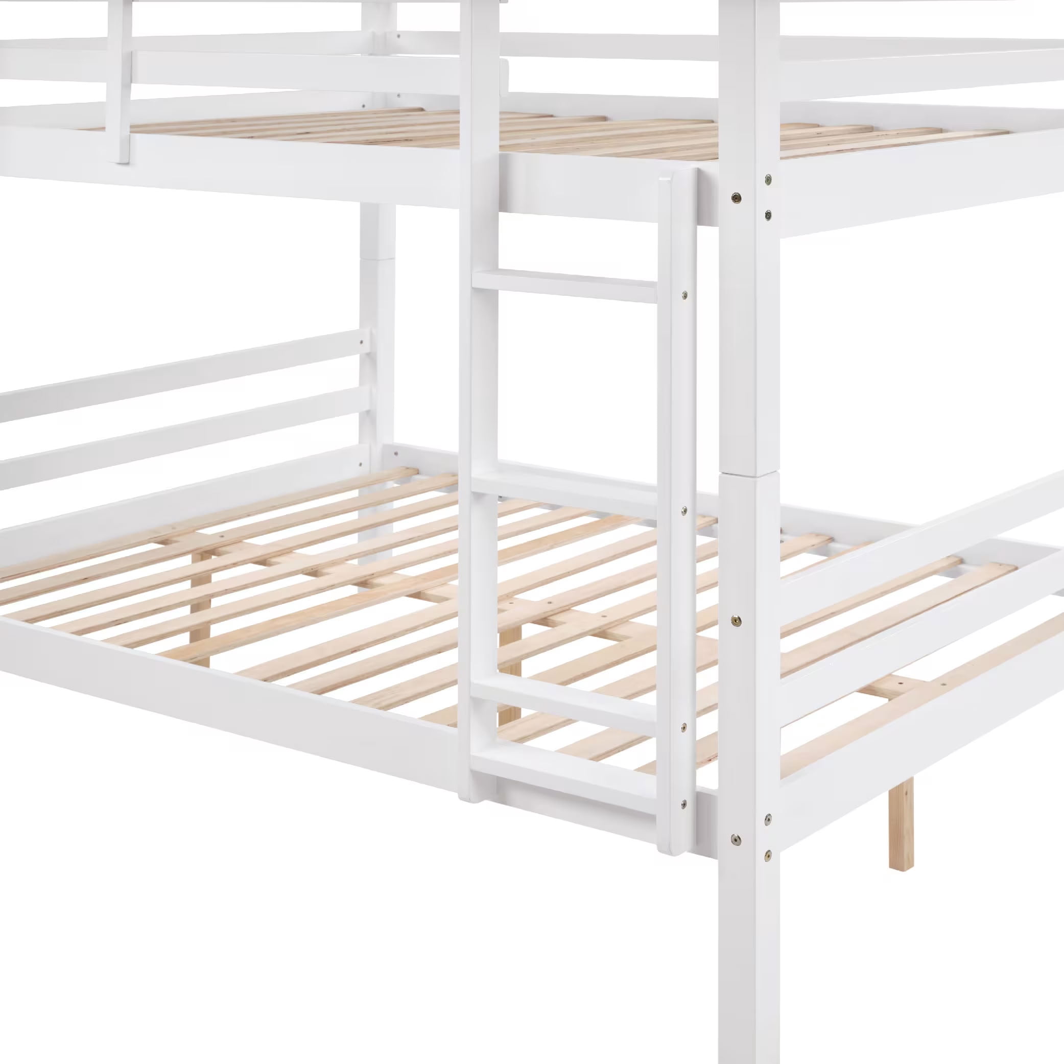 MAYEERTY Full over Full Bunk Bed with Thick Posts, Solid Wood Bed Frame with High Guardrail and Ladder, for Kids Teens Dorm Rooms, No Box Spring Needed