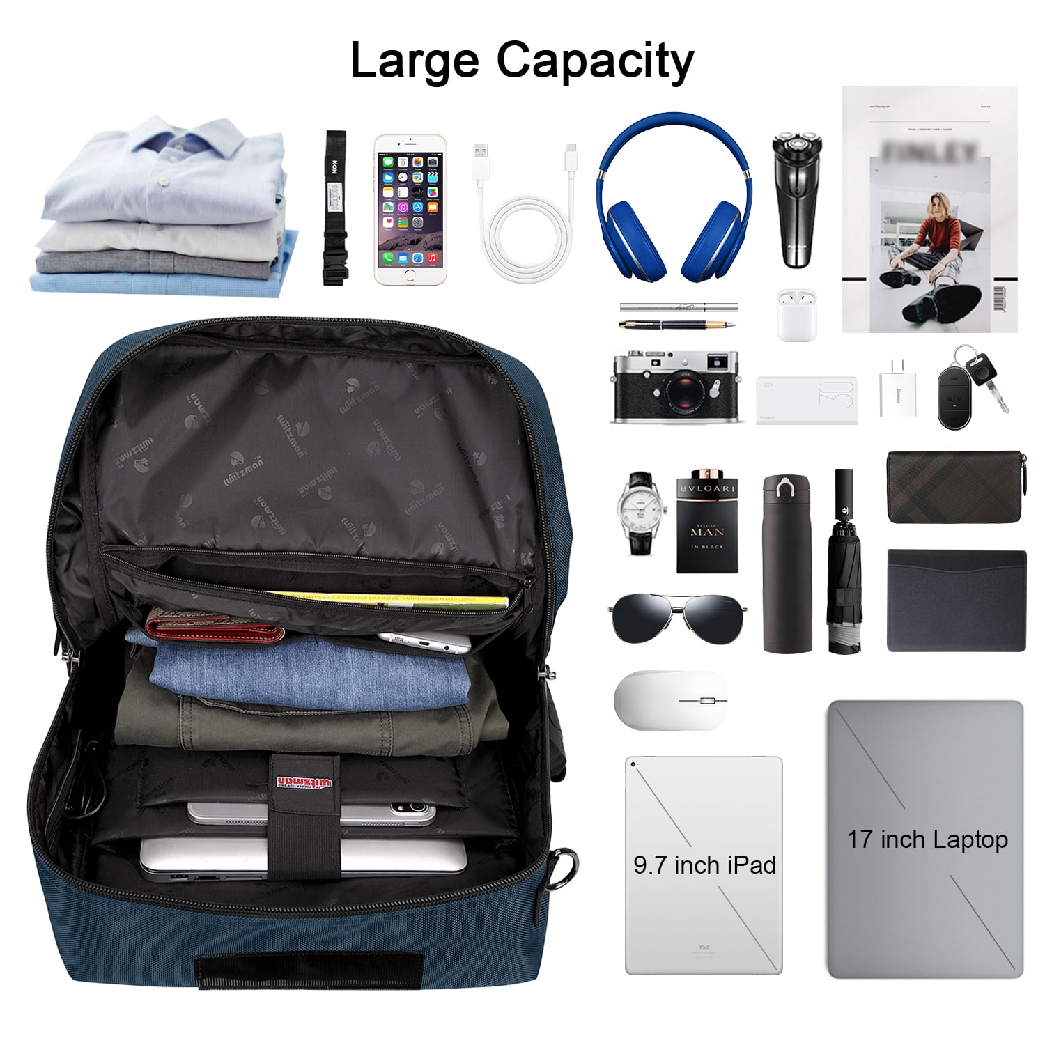 WITZMAN Carry on Travel Backpack for Men Airline Approved Convertible Nylon Duffle Backpack Luggage Bag(B682 Blue)