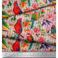 thumbnail image 3 of Soimoi Orange Cotton Cambric Fabric Stripe,Floral & Parrot Bird Print Fabric by The Yard 42 Inch Wide, 3 of 3