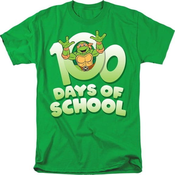 Teenage Mutant Ninja Turtles 100 Days of School Unisex Adult T Shirt, Kelly Green, 2X-Large