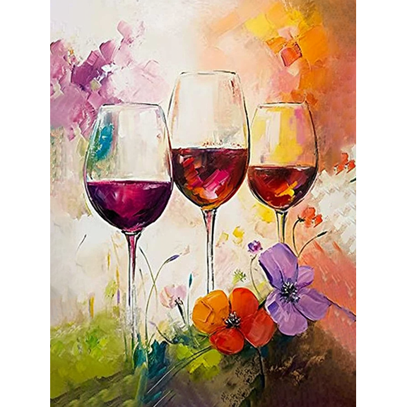 Three Wine Glasses Floral Canvas Wall Art, Perfect for Living Room, Dining Room, Kitchen, Bedroom, and Office Decor