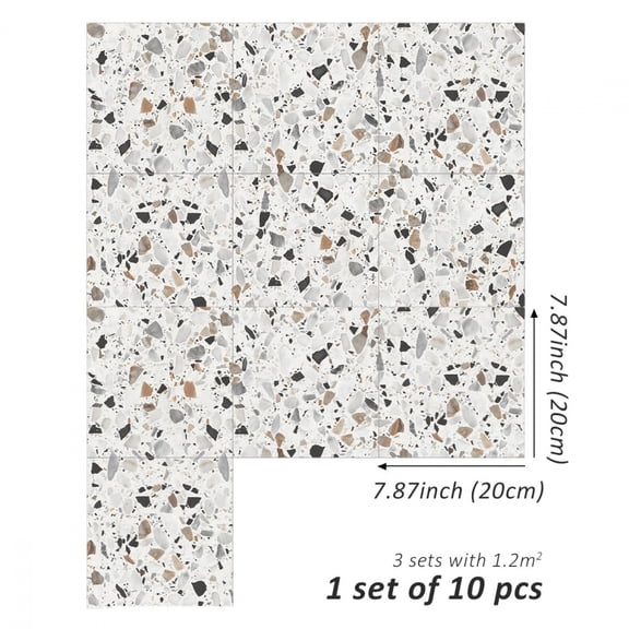 10PCS Multi-color Gray Vintage Terrazzo Pattern Self-adhesive Waterproof Floor Sticker Home Decoration Non-slip Decorative Wall