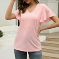 thumbnail image 5 of Mittory Womens T Shirt V Neck Loose Fit Ruffle Sleeve Summer Hollow Casual Tops Eyelet Blouse, 5 of 8