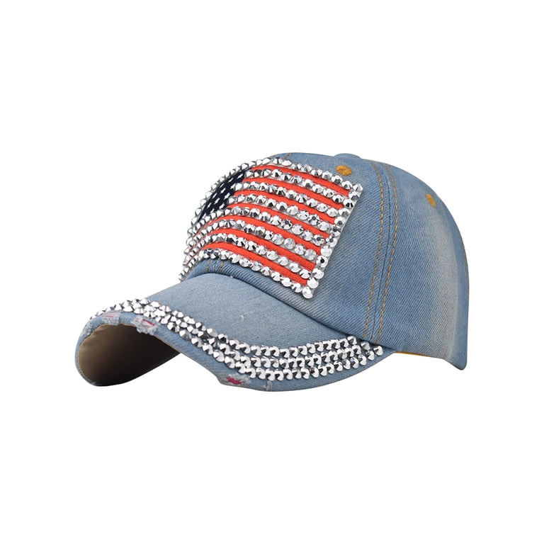 Xysaqa Rhinestone Baseball Cap, Patriotic Flag Design 