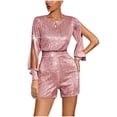 thumbnail image 2 of Miluxas Sequin Rompers for Women Clearance Long Sleeve Jumpsuits Playsuits Sparkle Metallic Party Romper Pink 10(XL), 2 of 5