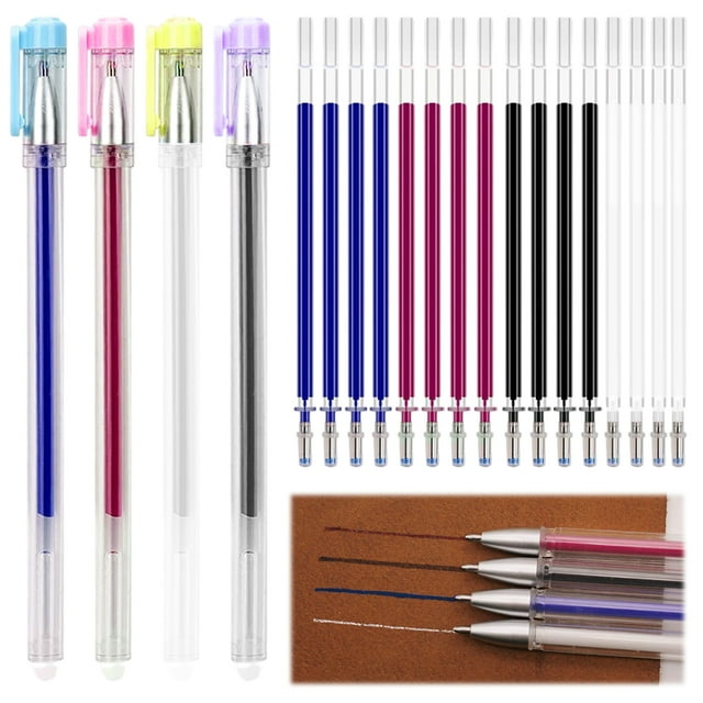 Heat Erasable Fabric Marking Pens, Tailor's Chalk Pencils Replacement, Set of 4 Pens and 20 Refills with Extra Fine Writing Points for Effortless Crafting