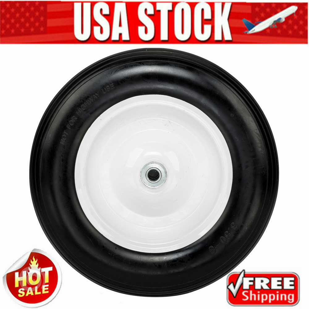 [US IN STOCK] 14.2" Flat Free Wheel Barrow Wheelbarrow Tire Solid Foam 5/8 Axle Cart Wagon US - image 1 of 6