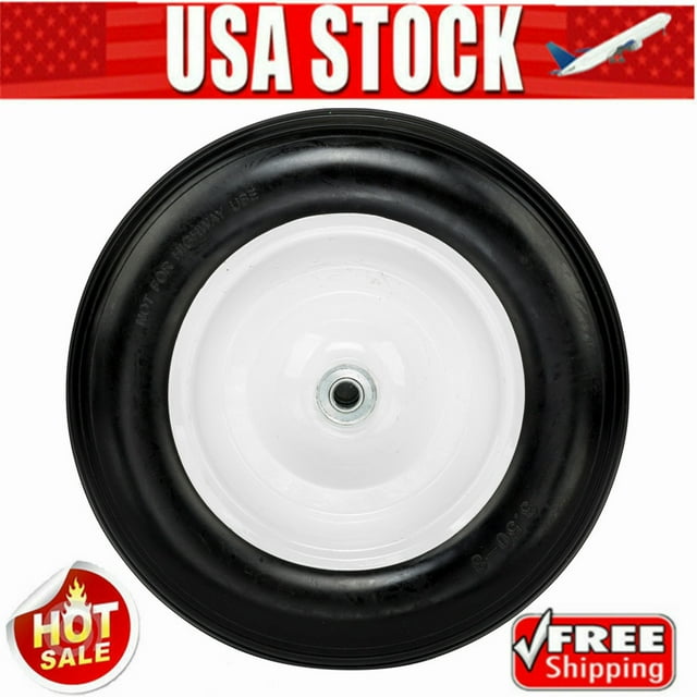 [US IN STOCK] 14.2" Flat Free Wheel Barrow Wheelbarrow Tire Solid Foam 5/8 Axle Cart Wagon US