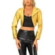 thumbnail image 1 of CHAQUETA METÁLICA HOLOGRÁFICA BRILLANTE DE MANGA LARGA CON SOLAPA PARA MUJERES INSPIRADA EN LA MODA S ORO, 1 of 5