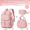 thumbnail image 2 of 3PCS Corduroy Backpack with Lunch Box & Pencil Pouch, Lightweight Laptop Bag Travel Daypack, Pink Strawberry, 2 of 9