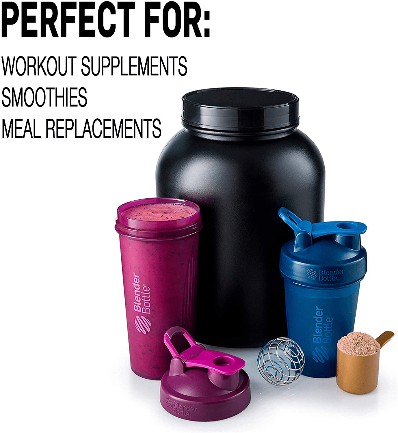 Blender Shaker Bottle w. Classic Loop Top & Stainless Whisk Ball-Perfect  for Protein Shakes and Pre …See more Blender Shaker Bottle w. Classic Loop
