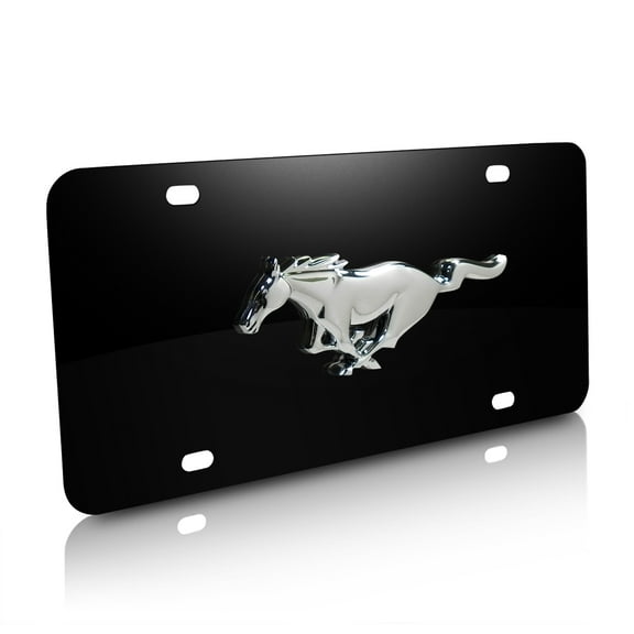 Ford Mustang 3D Metal Chrome Pony Black Stainless Steel License Plate