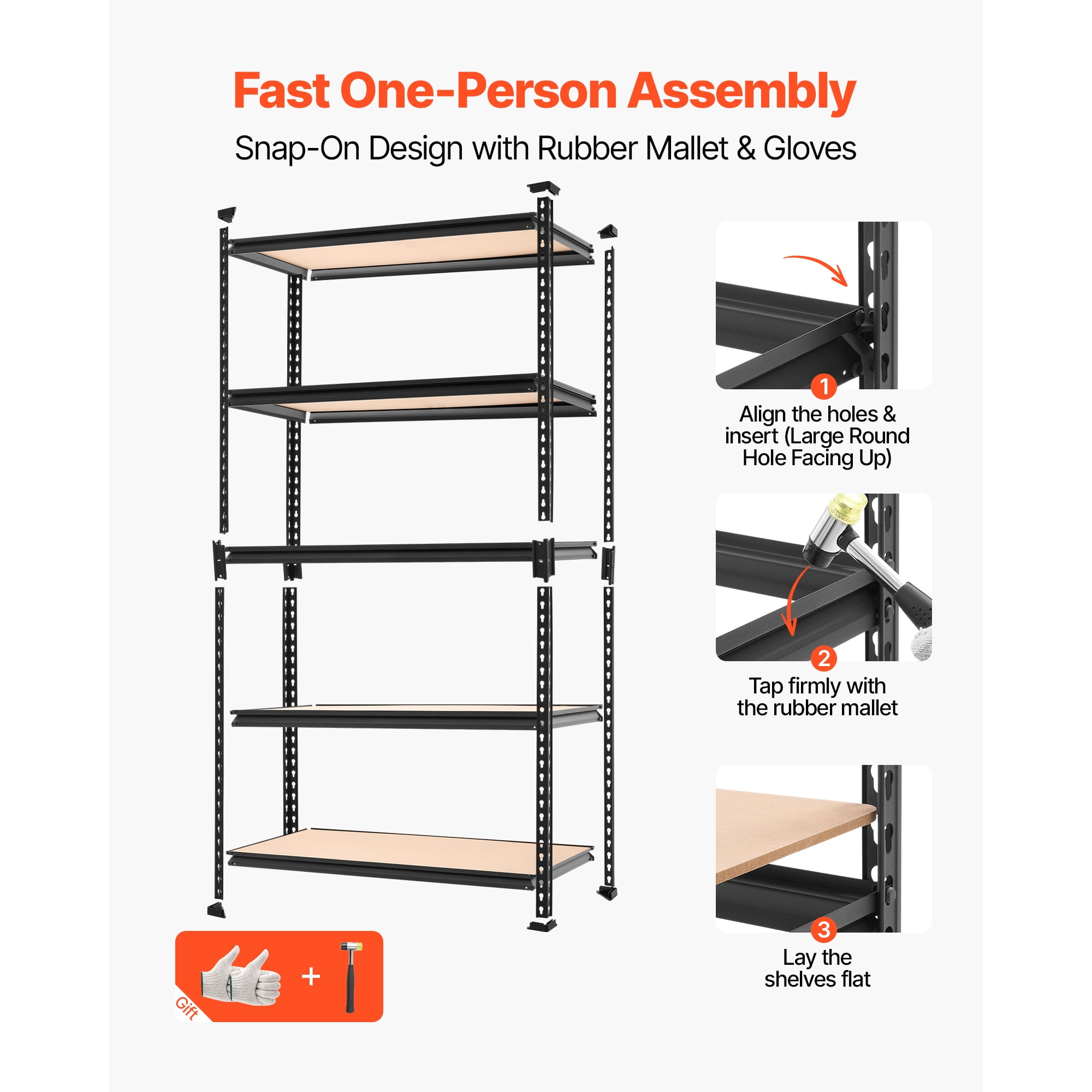KFFKFF 5-Tier Adjustable Storage Shelves, 2000 lbs Capacity, Heavy-Duty Metal Utility Rack for Garage, Warehouse, Basement, or Kitchen, 36.34" W x 18.07" D x 71.38" H