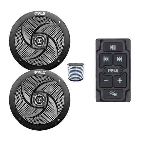 Pyle PLMRBTRK1 Marine Wireless Bluetooth Audio Controller, 2x 6.5" 240 Watt Max Power Low Profile 2-Way Marine Speakers (Black) w/Wire for Car, Truck, Boat, PowerSport Vehicles