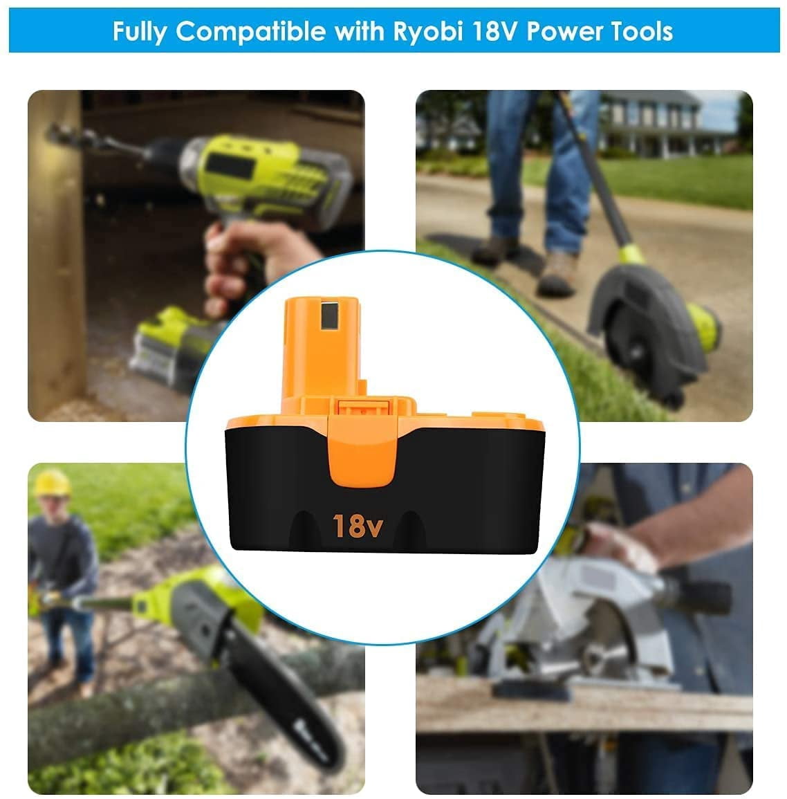 Ohyes Bat 18V 4000mAh Power Tool Battery Compatible with Ryobi 18V Battery One+ Power Tools, 2 Pack