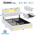 thumbnail image 2 of Aunfebrco Queen Size Bed Frame with Storage Headboard and 2 Drawers,Leather Upholstered Platform Bed with Hidden Bookcse Headboard and Charging Station ,Queen Size Gaming Bed with RGB LED Light,White, 2 of 9