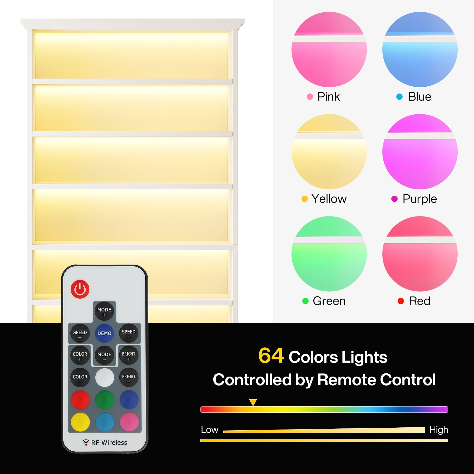 Tribesigns 9 Tiers Bookcase with LED Lighting White Bookshelf with 64 Color Lighting Options