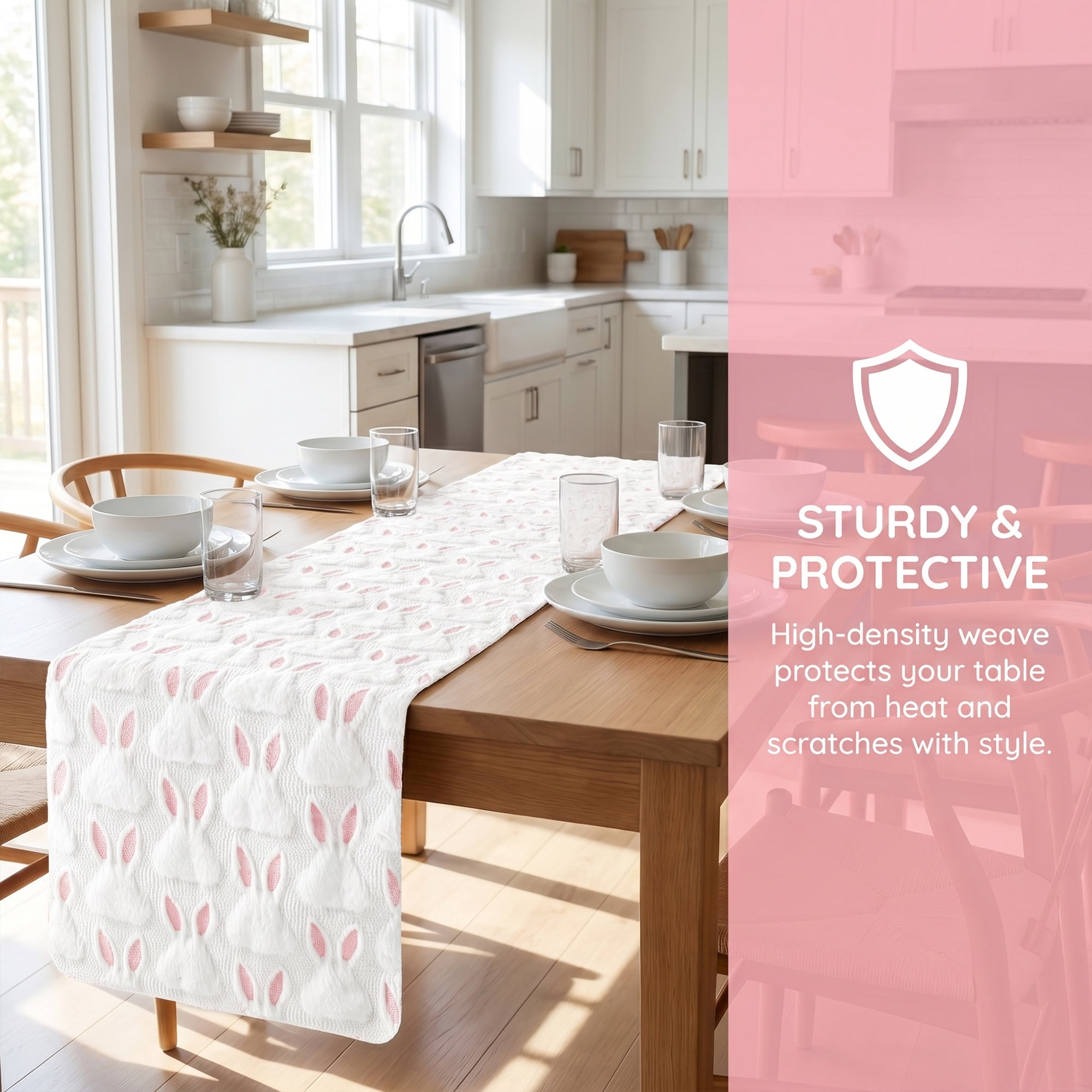 Unique Bargains Rabbit Kitchen Runner Table Runner for Decorations Pink 13"x108.3"
