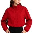 thumbnail image 4 of Women Stand Collar Button Front Lightweight Jacket Loose Long Sleeve Casual Outerwear With Pockets (Red M), 4 of 9