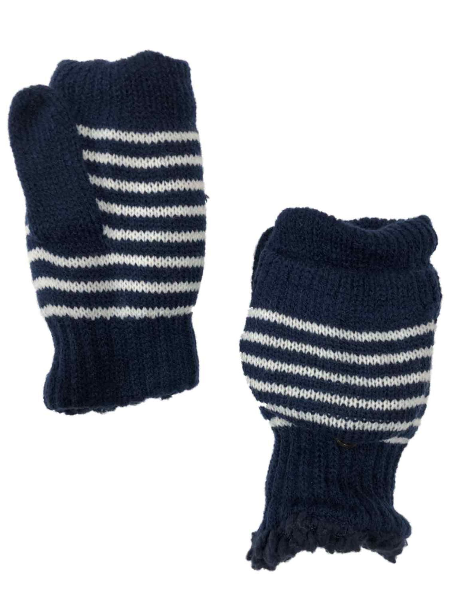 Sonoma Womens Blue Stripe Knit Convertible Fingerless FlipTop Gloves