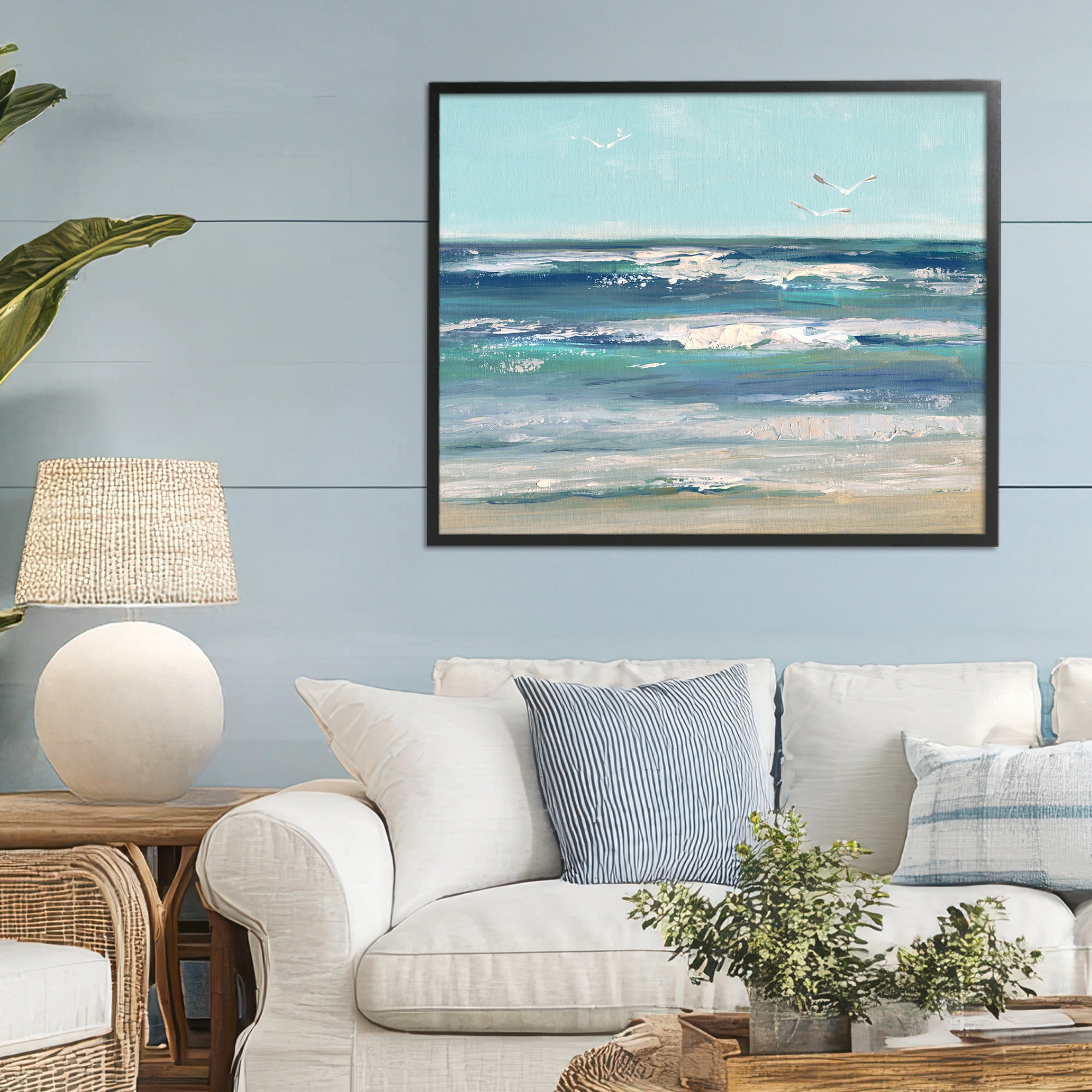 Stupell Industries Seagulls over Rolling Waves Black Framed Giclee Art, design by Sally Swatland