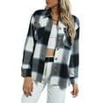 thumbnail image 3 of Gureui Women's Spring Fall Long Sleeve Button-up Coat, Solid Color/Plaid Print Lapel Neck Tops, 3 of 8